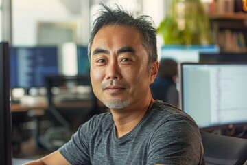 Obraz premium Portrait of a middle aged male software engineer