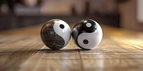 A delicately balanced set of chinese yin yang symbol figurines.