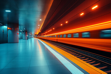 Obraz premium Metro platform with railway view, Subway terminal.