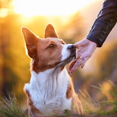 Dog with a human hand petting it