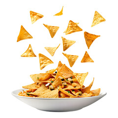 Flying nachos with plate ontransparent background high res 8K