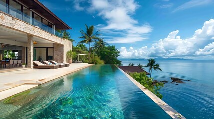 Obraz premium Modern Villa with Infinity Pool Overlooking the Ocean