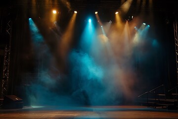 Colorful spotlight illuminated theater stage