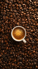 Fototapeta premium Espresso coffee mug over roasted coffee beans background