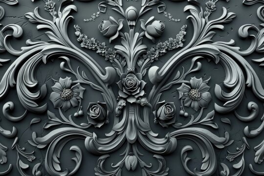 A detailed 3D relief design of birds and flowers was created using a zbrush with a black metal finish.