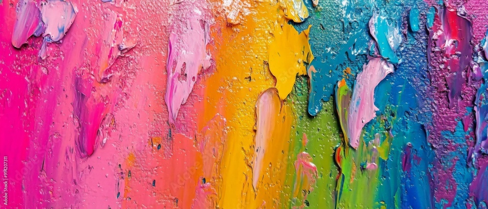 Poster closeup of abstract rough colorful multicolored rainbow bold colors art painting texture background 