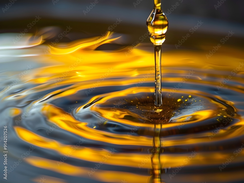 Canvas Prints dramatic drop of oil falling into a tranquil water pool producing mesmerizing ripples and reflection