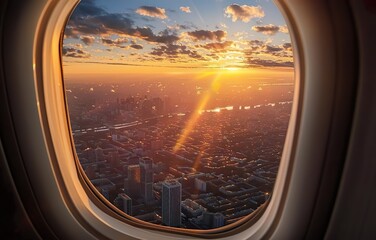 Fototapeta premium Sunset View from Airplane Window