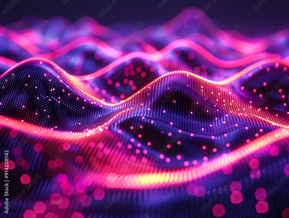 Wall mural neon abstract digital wave patterns futuristic tech savvy background design