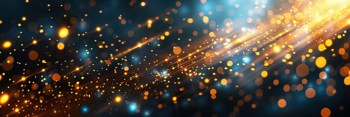 Fototapeta premium Vibrant abstract background featuring dynamic strands of golden light and bokeh effects, creating an enchanting and energetic atmosphere.