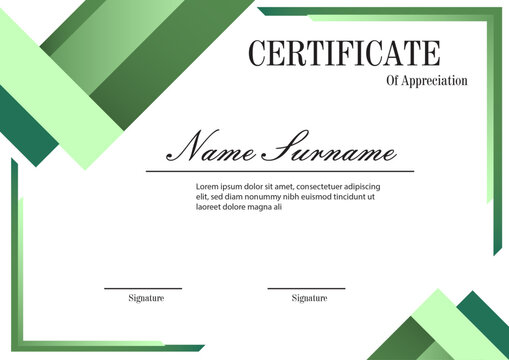 Certificate of appreciation features a clean design with decorative green borders