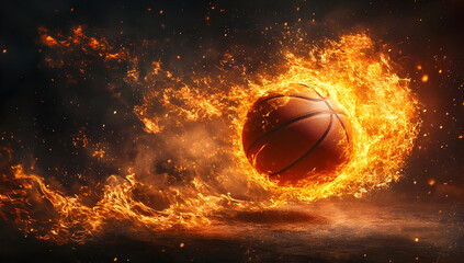 A dynamic basketball engulfed in flames, symbolizing passion and energy in sports. Perfect for action and sports-themed projects.