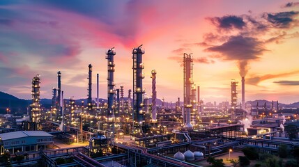 Obraz premium Industrial Complex at Sunset