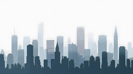 Fototapeta premium Minimalist City Skyline: A minimalist 2D flat illustration of a city skyline with simple, monochromatic skyscrapers and a clean, uncluttered design