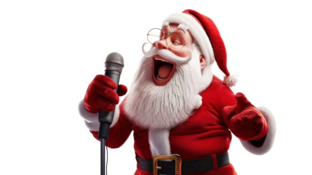 Cartoon Santa Claus singing on transparent background