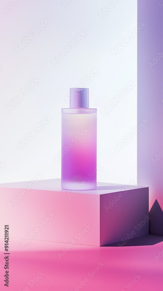 Poster elegant transparent bottle displayed on soft gradient background in a studio setting