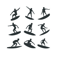 set of surfer silhouette