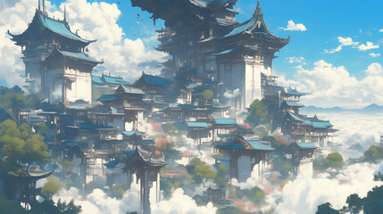 Grand Floating Temple Complex in the Clouds