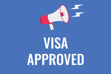 visa approved button, banner, label, template for website. visa approved text with colorful megaphone icon
