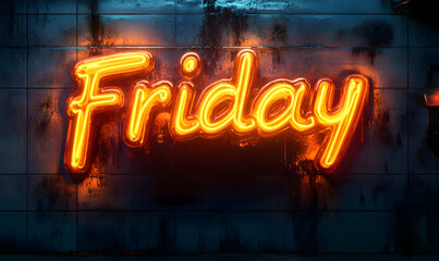 Bright neon sign displaying the word 'Friday', symbolizing the end of the workweek and a celebration ahead.