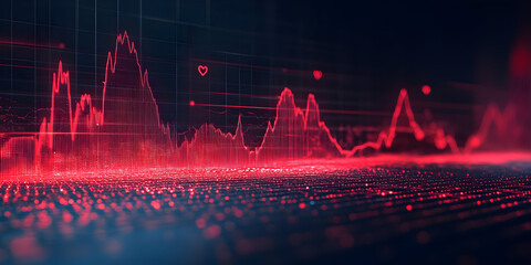 Dynamic red data visualization with vibrant peaks and valleys, showcasing fluctuations in information or market trends.