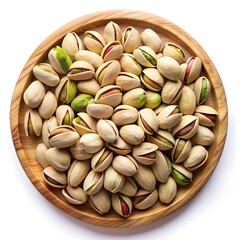 pistachio nuts in a wooden dish 
