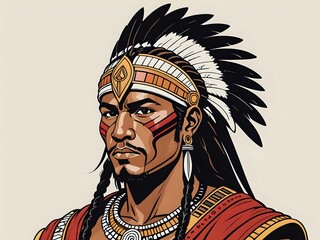 Obraz premium Portrait of a Native American man with a feathered headdress.
