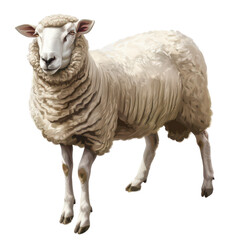 Fototapeta premium A detailed illustration of a sheep showcasing its woolly coat and calm demeanor, perfect for agricultural themes. PNG transparent background.