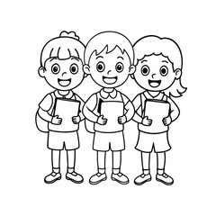 Single Line Art Coloring Page for Kids - Back to School Vector Illustration