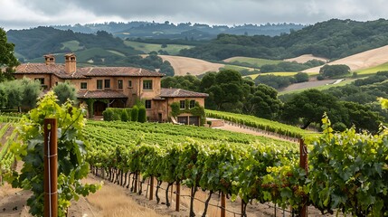 Naklejka premium Tuscan Villa in a Rolling Vineyard