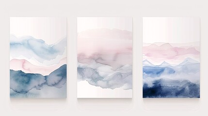 A trio of watercolor art posters showcasing a continuous design on a white background, ideal for contemporary and minimalist interiors