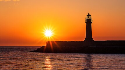 Lighthouse Silhouette Against a Sunset Sky