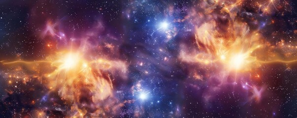Fototapeta premium Vibrant cosmic scene depicting colorful nebulae and luminous stars in deep space, evoking wonder and the vastness of the universe.