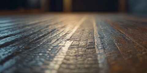 A close up of a wooden floor with a white line running down the middle
