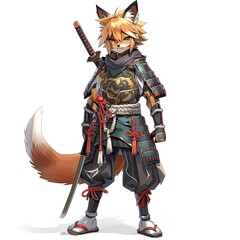 Fototapeta premium Anime Fox Warrior. AI generated art illustration.