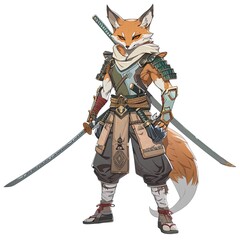 Obraz premium Anime Fox Warrior. AI generated art illustration.
