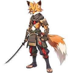 Obraz premium Anime Fox Warrior. AI generated art illustration.