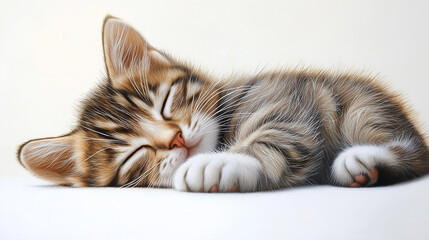 Sleepy Kitten Dreams: A soft, fluffy tabby kitten curls up in peaceful slumber, capturing the innocence and tranquility of a sweet nap.  