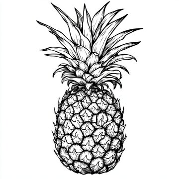Exquisite hand-drawn pineapple in black white
