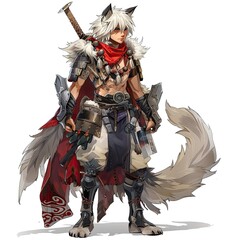 Anime Wolf Warrior. AI generated art illustration.