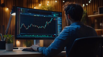 Man analyzing forex chart on computer screen in his office for financial market research