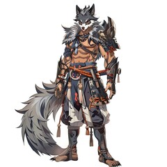 Anime Wolf Warrior. AI generated art illustration.