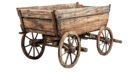 Wooden cart wagon on transparent background