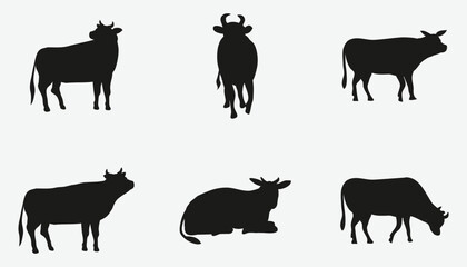 cow silhouette isolated on white background. set of cow silhouette png.