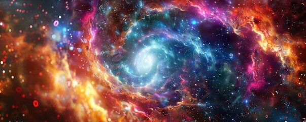 Fototapeta premium A vibrant cosmic swirl of colors, showcasing the beauty and mystery of the universe in a stunning galaxy formation.
