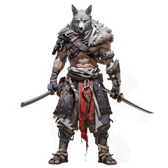 Anime Wolf Warrior. AI generated art illustration.