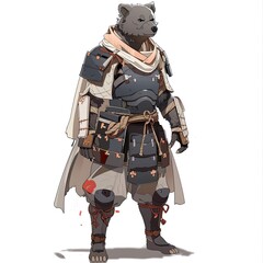 Anime Bear Warrior. AI generated art illustration.