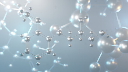 guaifenesin molecular structure, 3d model molecule, glyceryl guaiacolate, structural chemical formula view from a microscope