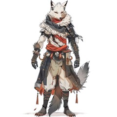 Obraz premium Anime Wolf Warrior. AI generated art illustration.