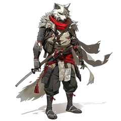 Anime Wolf Warrior. AI generated art illustration.